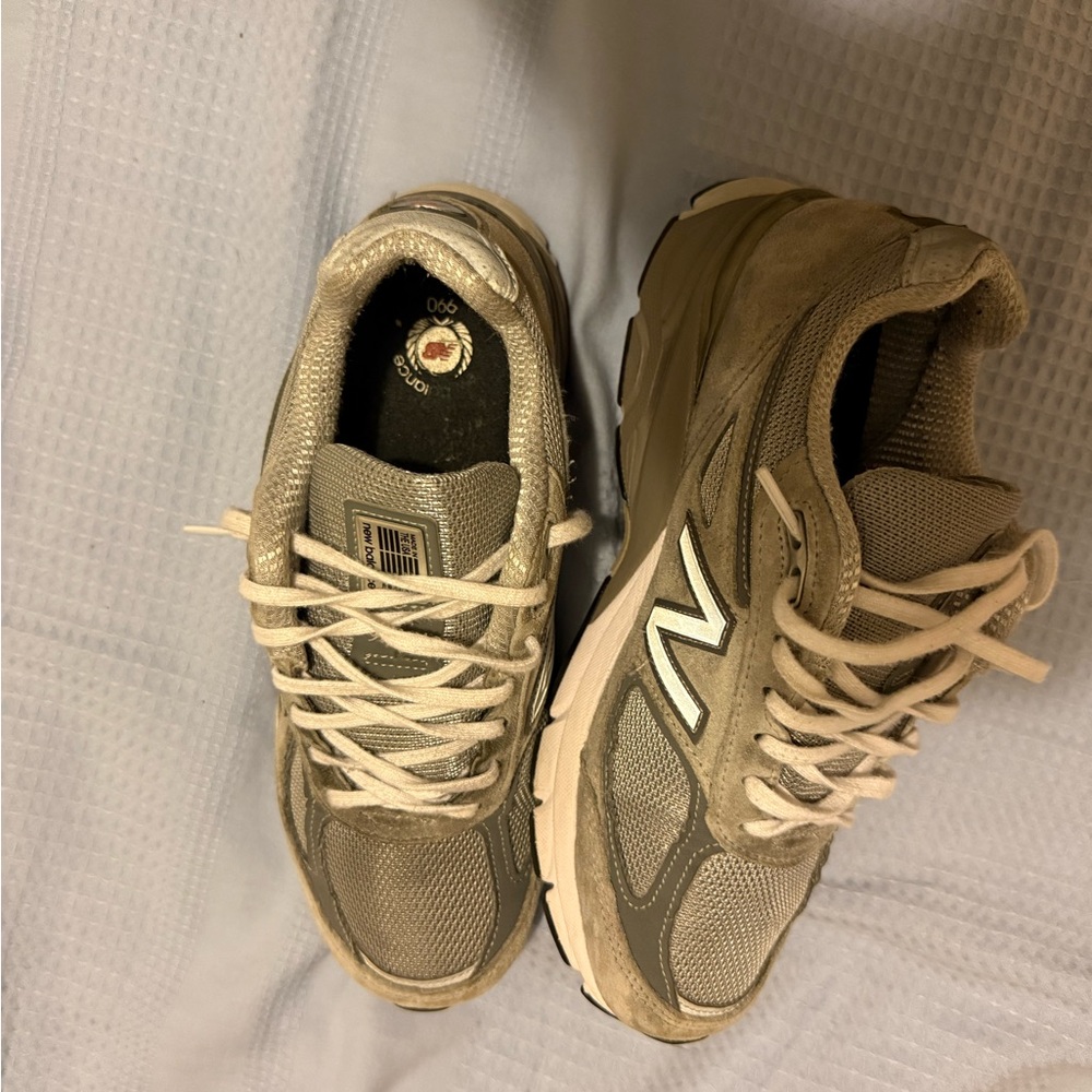 New Balance Taupe and White Running Shoes